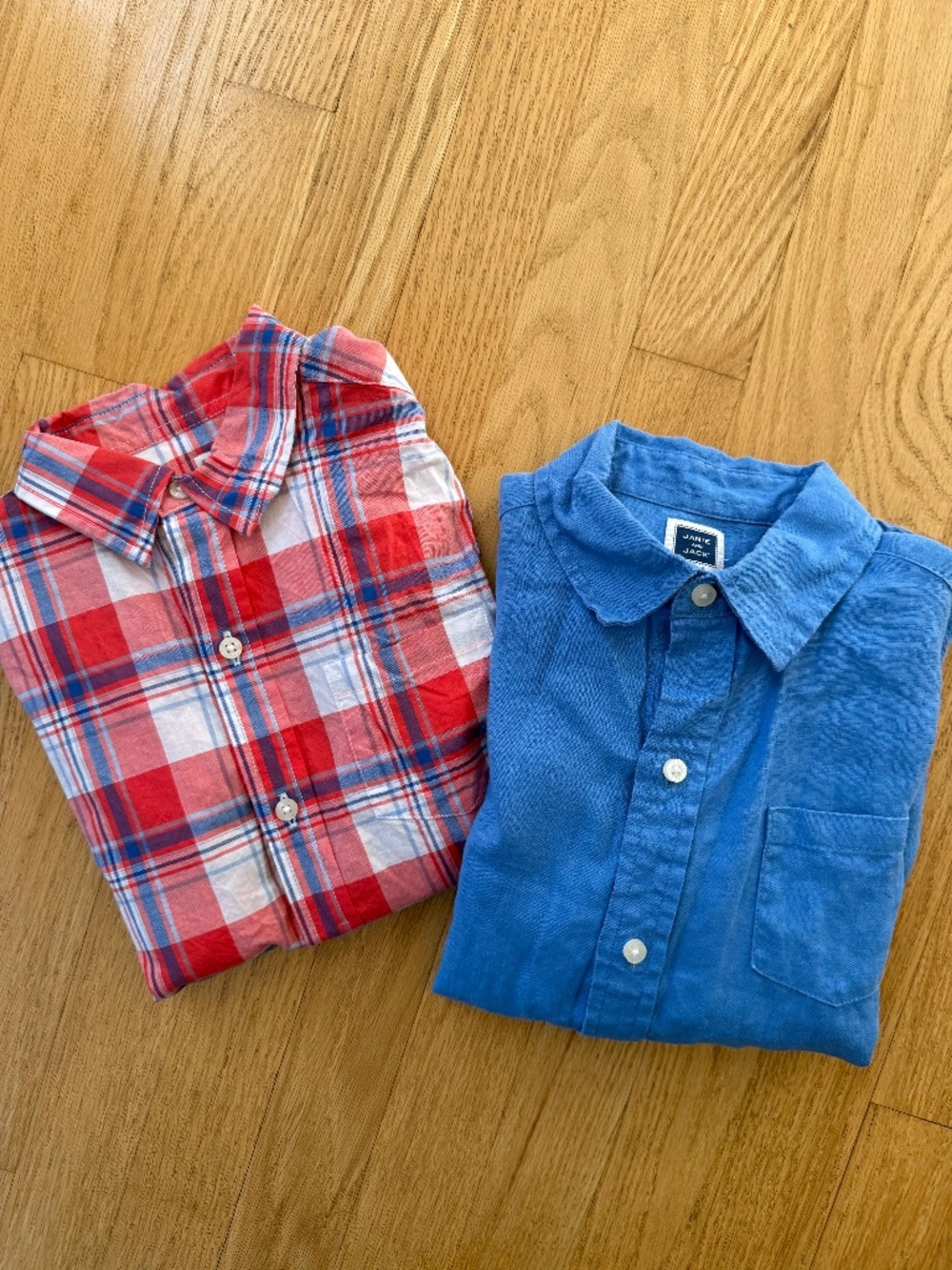 Janie & Jack Boys Size 7 button down long sleeve shirts red white blue checkered